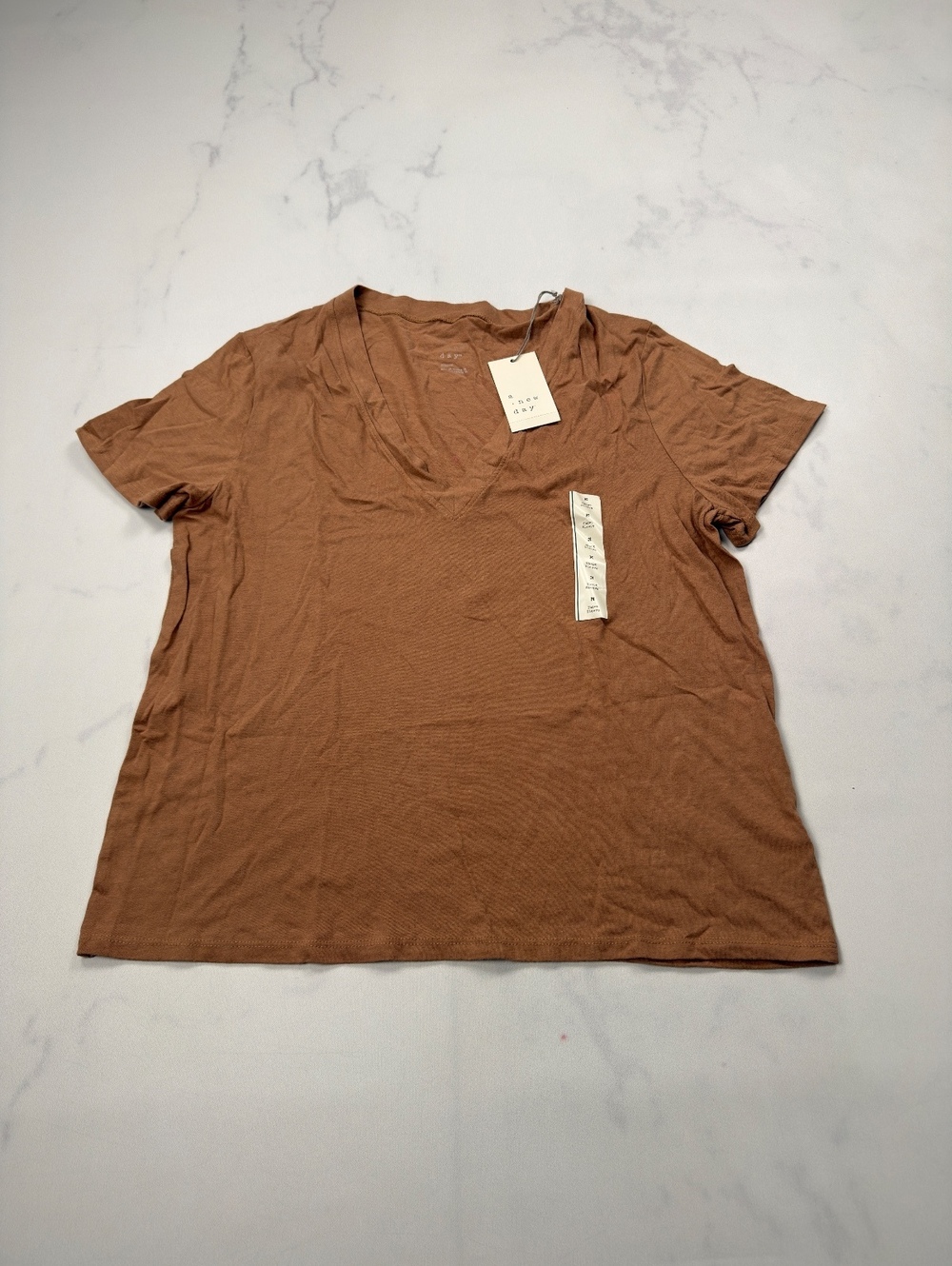 A New Day Short Sleeve Scoop Neck Top Brown Relaxed Fit Modern - Womens M NWT